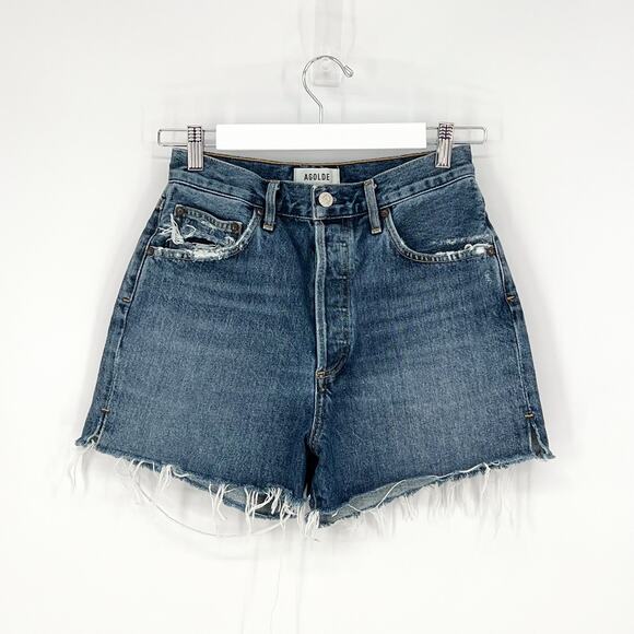 AGOLDE Dee Denim Shorts Women’s Size 27 Precision Distressed High Rise Raw Hem - Picture 2 of 5
